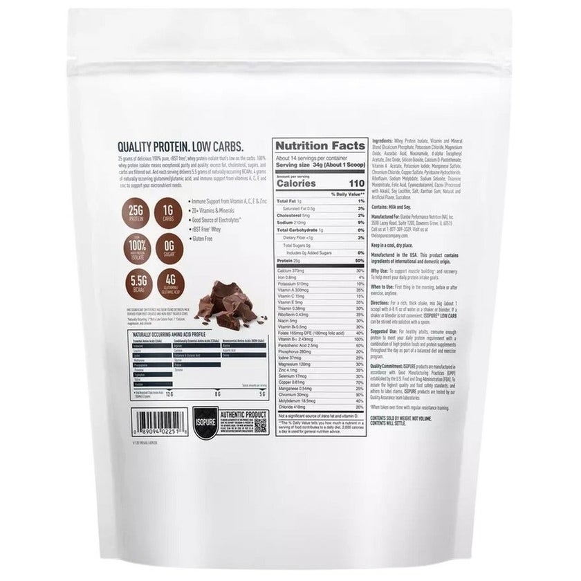 Nature's Best Isopure Zero Carb Protein Powder 1lb, Flavor - Dutch Chocolate
