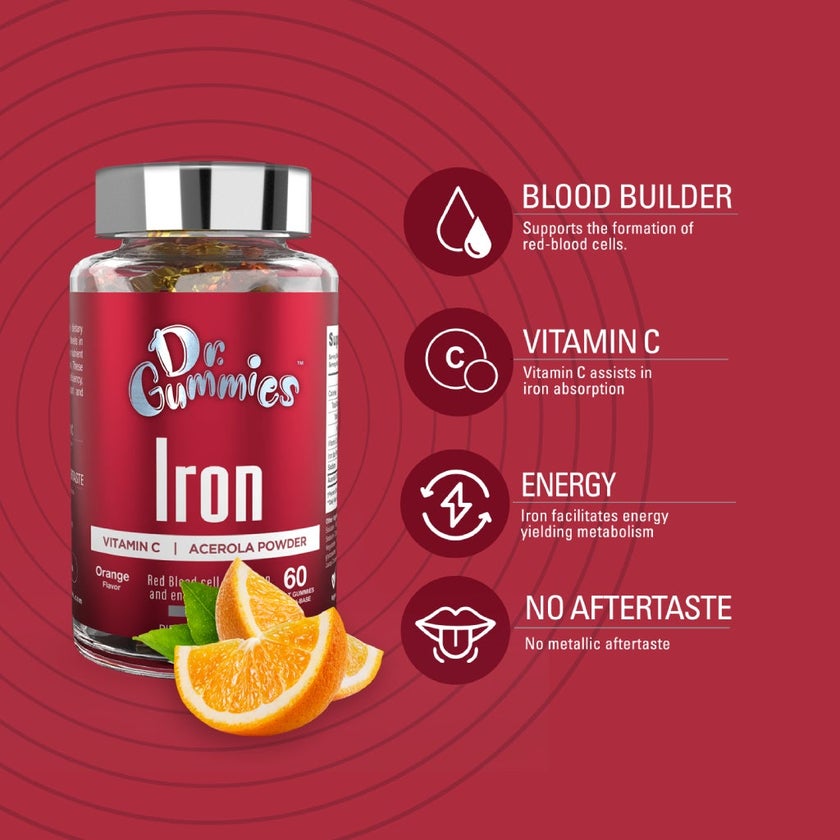 Dr. Gummies Iron Adult Gummies With Vitamin C, Pack of 60's