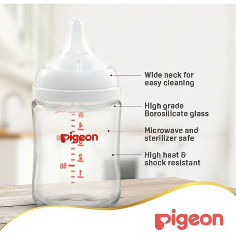 Pigeon SofTouch Wide Neck Nursing Glass Bottle For 0+ Months Baby 160ml