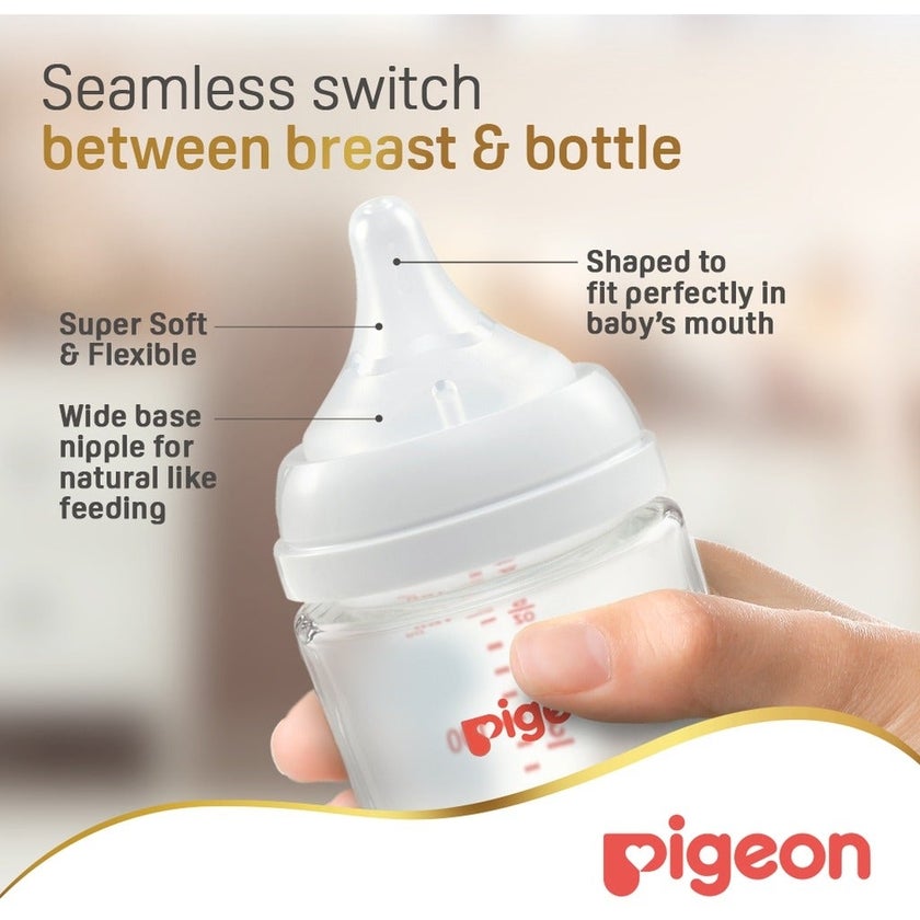 Pigeon SofTouch Wide Neck Nursing Glass Bottle For 0+ Months Baby 160ml