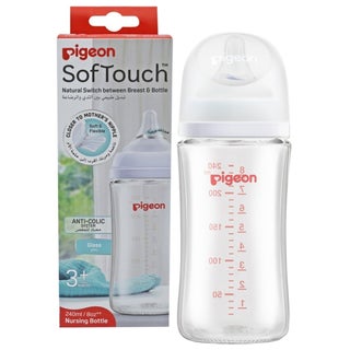 Pigeon SofTouch Wide Neck Nursing Glass Bottle For 3+ Months Baby 240ml