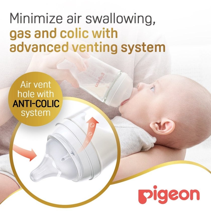 Pigeon SofTouch Wide Neck Nursing Glass Bottle For 3+ Months Baby 240ml