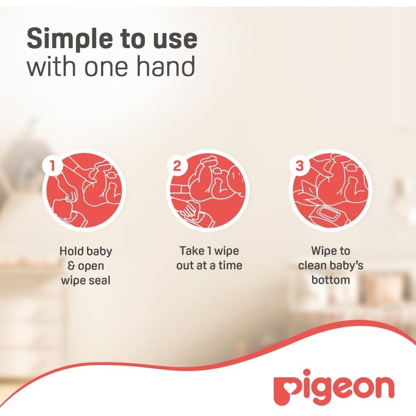 Pigeon 100% Pure Water Baby Wipes Fliptop, Pack of 80's