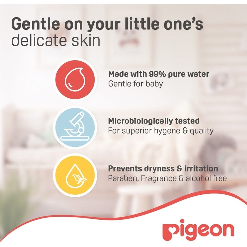 Pigeon 100% Pure Water Baby Wipes Refill, Pack of 80's