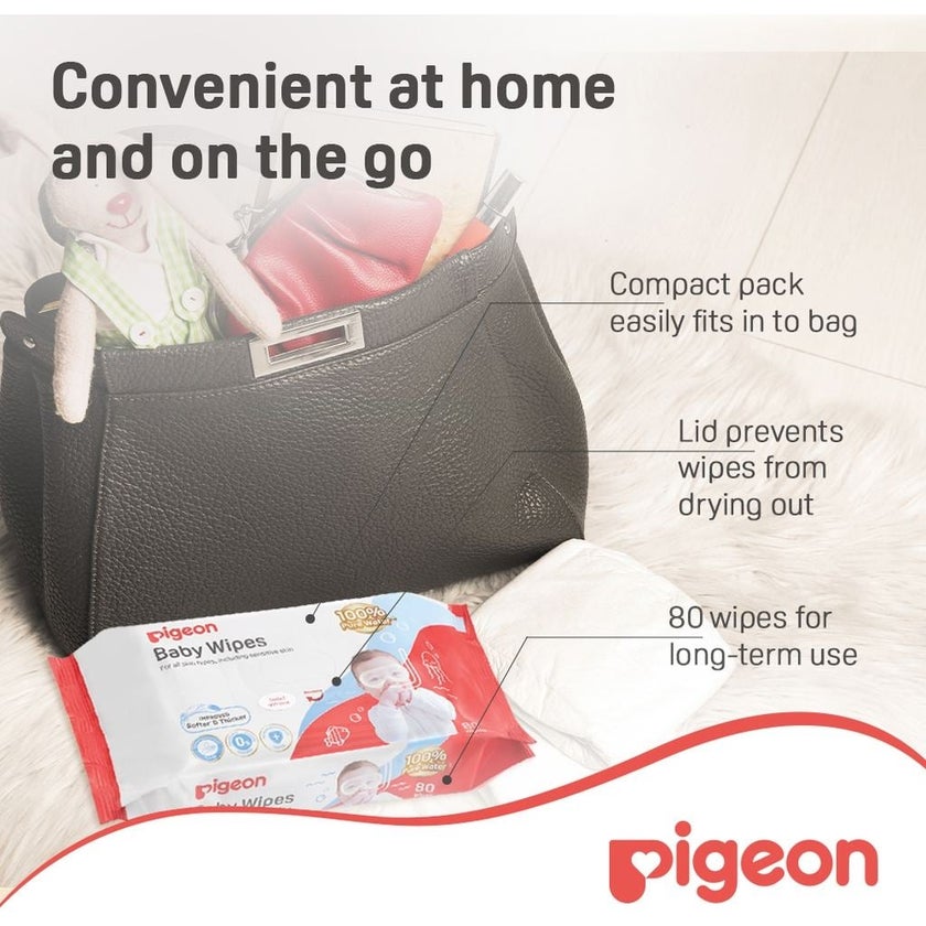 Pigeon 100% Pure Water Baby Wipes Refill, Pack of 80's