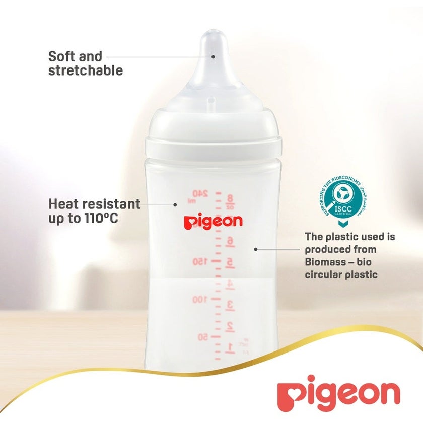Pigeon SofTouch Wide Neck Nursing Plastic Bottle For 3+ Months Baby 240ml