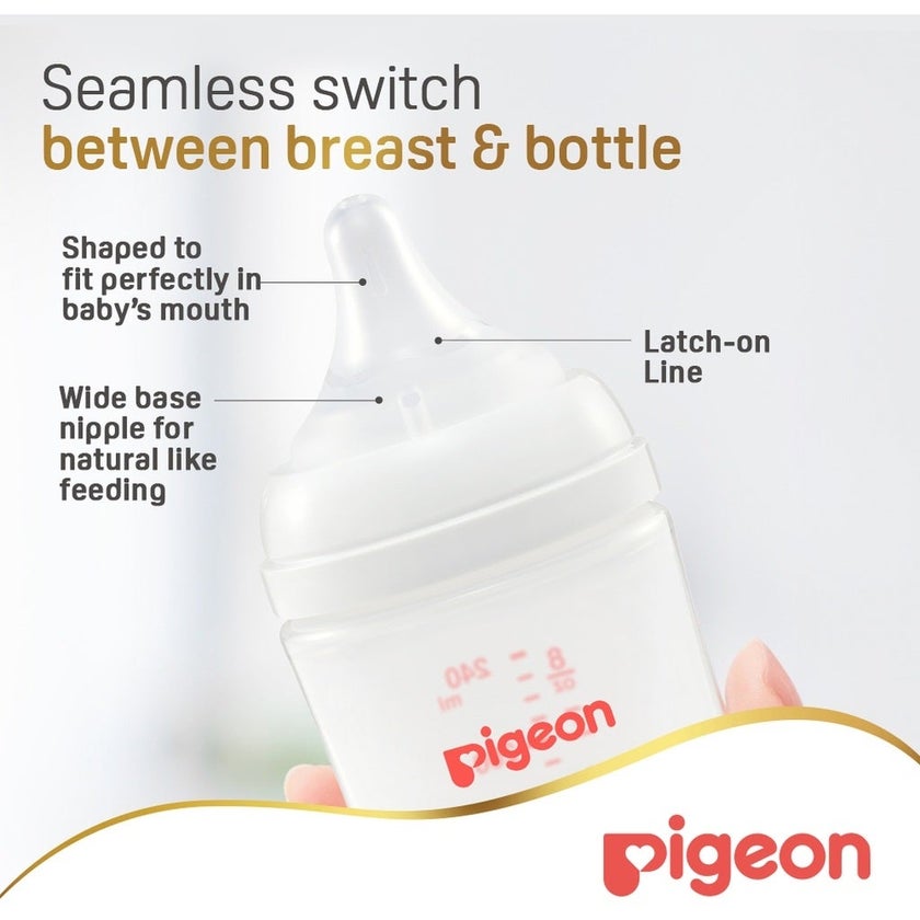 Pigeon SofTouch Wide Neck Nursing Plastic Bottle For 3+ Months Baby 240ml