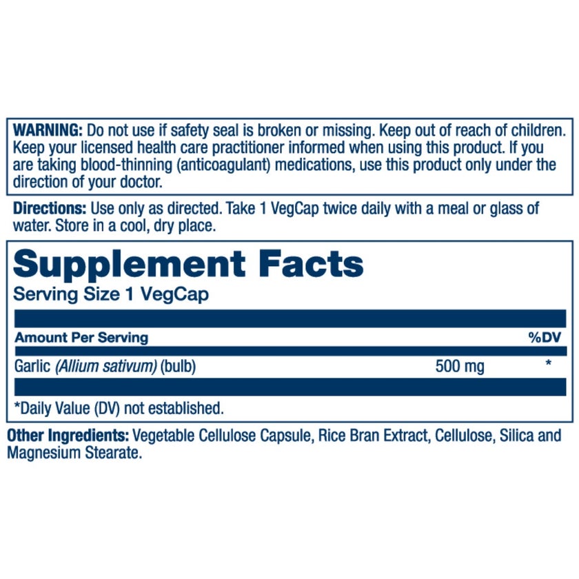Solaray Garlic Bulb 500mg Veg Capsules For Hearth Health, Pack of 100’s