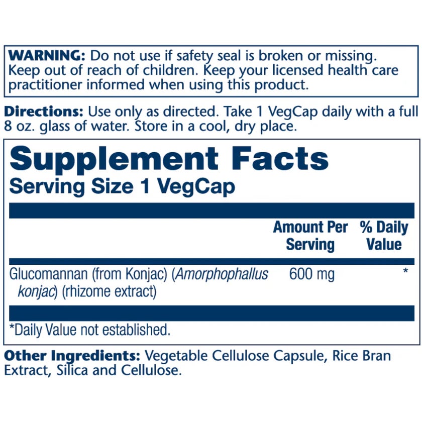 Solaray Glucomannan 600mg Veg Capsules For Digestive Support, Pack of 100's