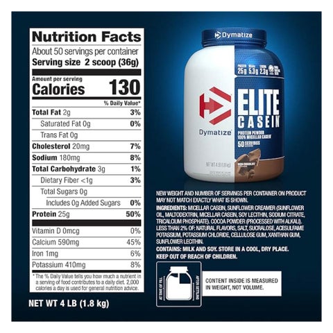 Dymatize Elite Casein Rich Chocolate Protein Powder 4lb