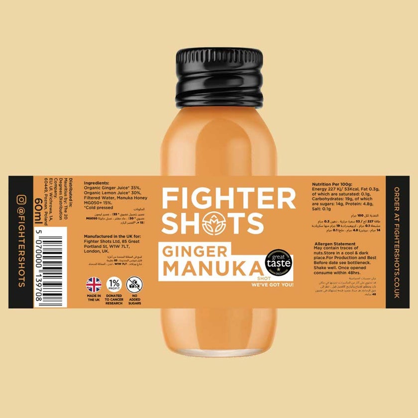 Fighter Shots Ginger & Manuka Honey Shots 60ml, Pack of 12's