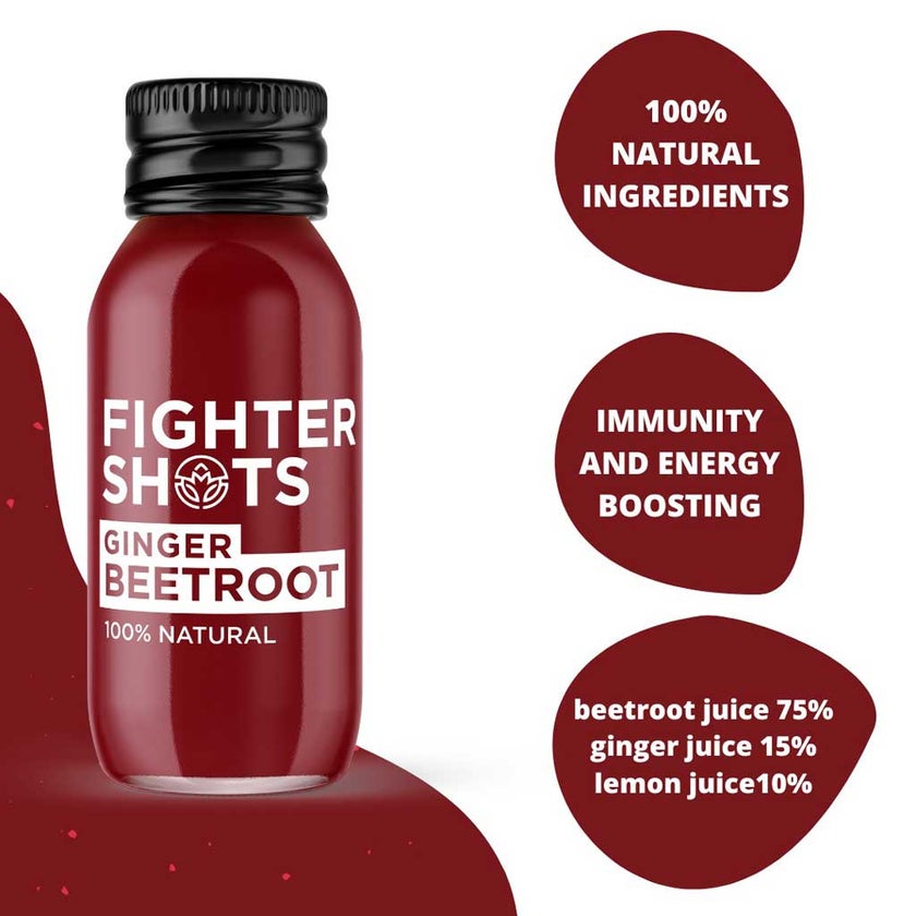 Fighter Shots Ginger & Beetroot Shots 60ml, Pack of 12's