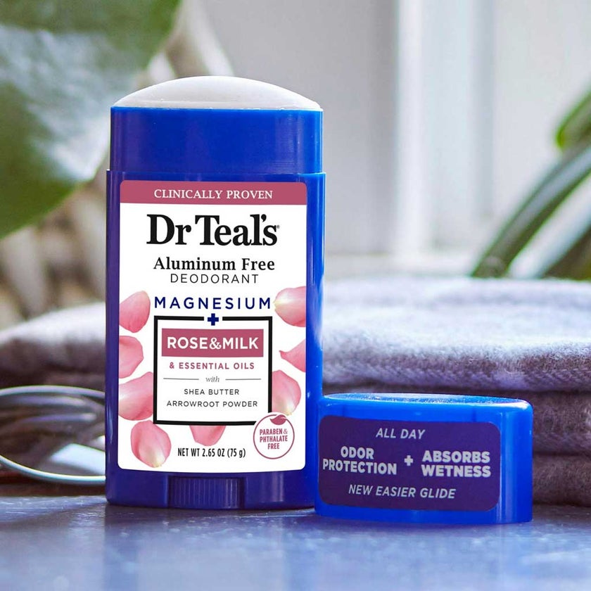 Dr Teal's Magnesium, Rose & Milk Aluminum Free Deodorant Stick 75g