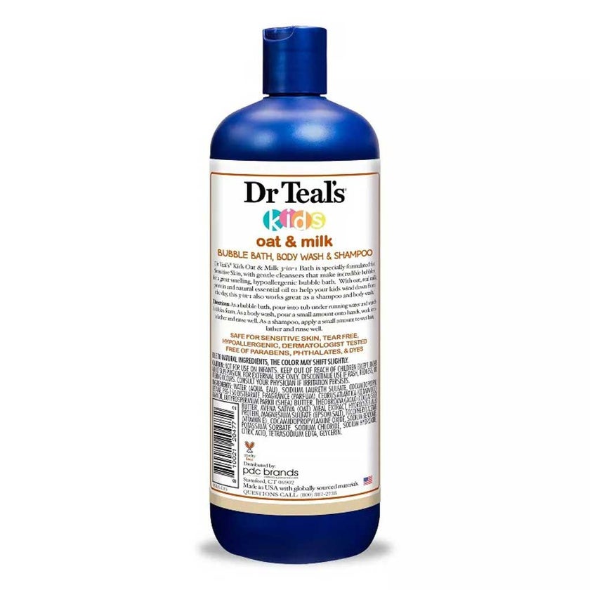 Dr Teal's Kids 3-in-1 Oat & Milk Bubble Bath, Body Wash & Shampoo 591ml