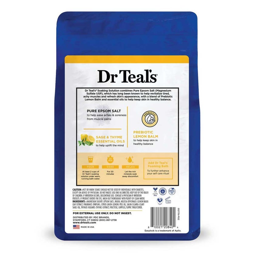 Dr Teal's Pure Epsom Salt Prebiotic Lemon Balm Soaking Solution 1.36kg