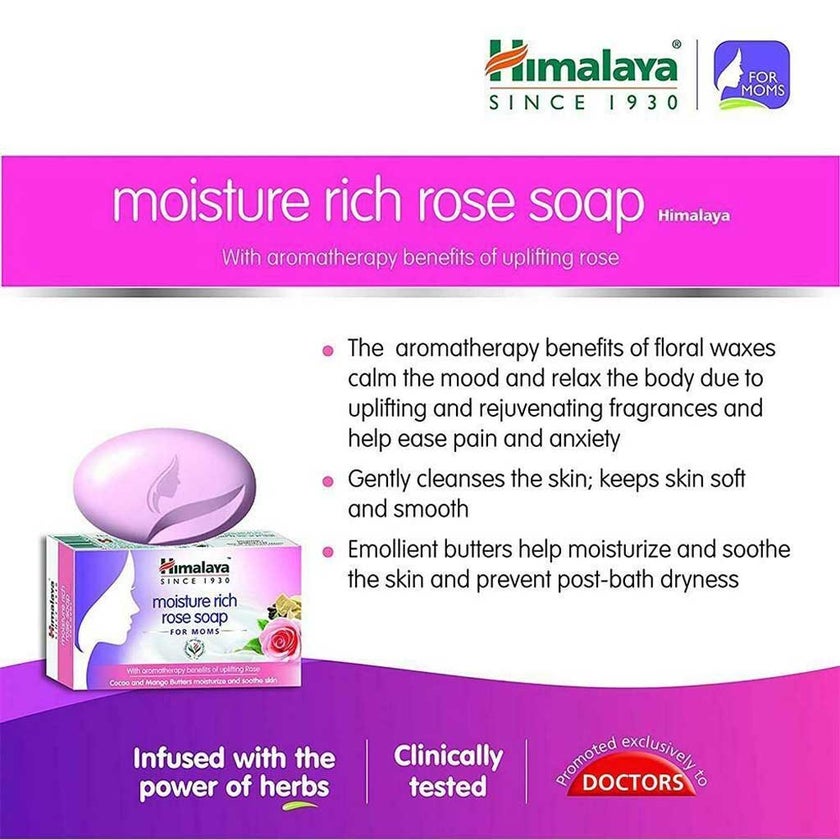 Himalaya Moisture Rich Rose Soap 125g, Pack of 6