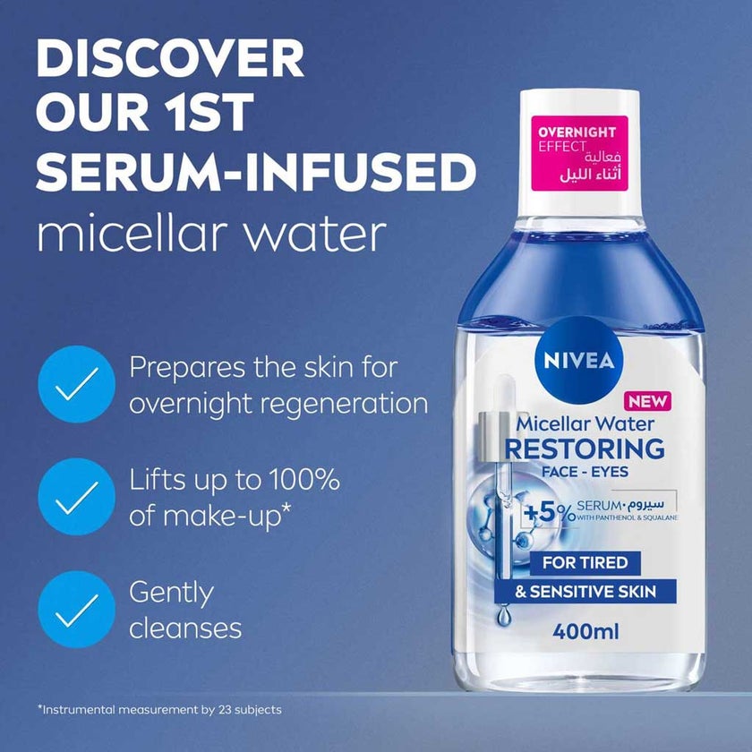 Nivea Restoring Micellar Water For Tired & Sensitve Skin 400ml with Cotton Pads - Promo Pack