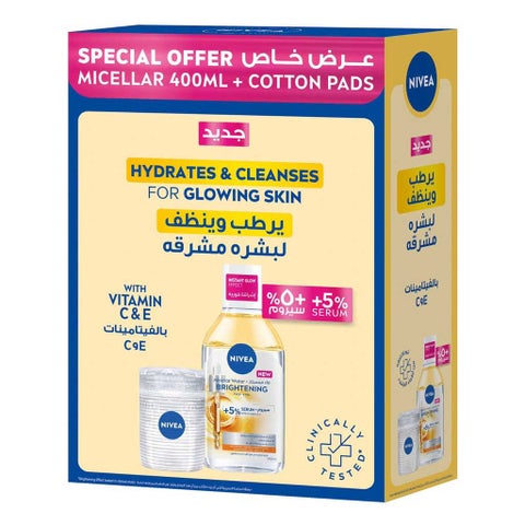 Nivea Brightening Micellar Water 400ml + Cotton Pads