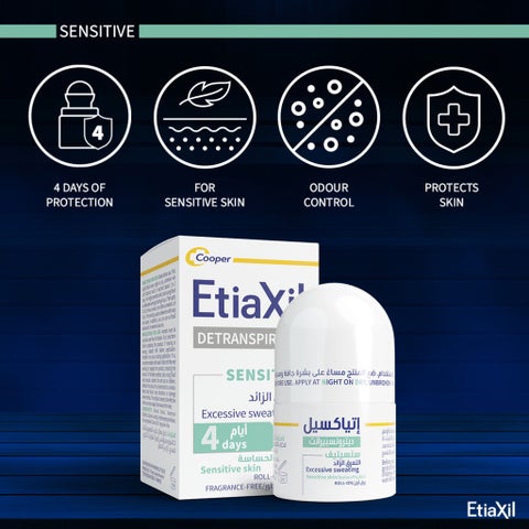 Etiaxil Detranspirant 4-Days Sensitive Underarm Excessive Sweating Roll-On 15ml