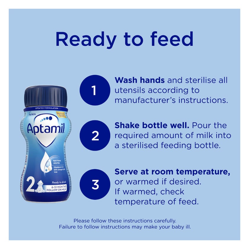 Aptamil Stage 2 Follow On Milk Formula, 6-12 Months - 200ml x 12