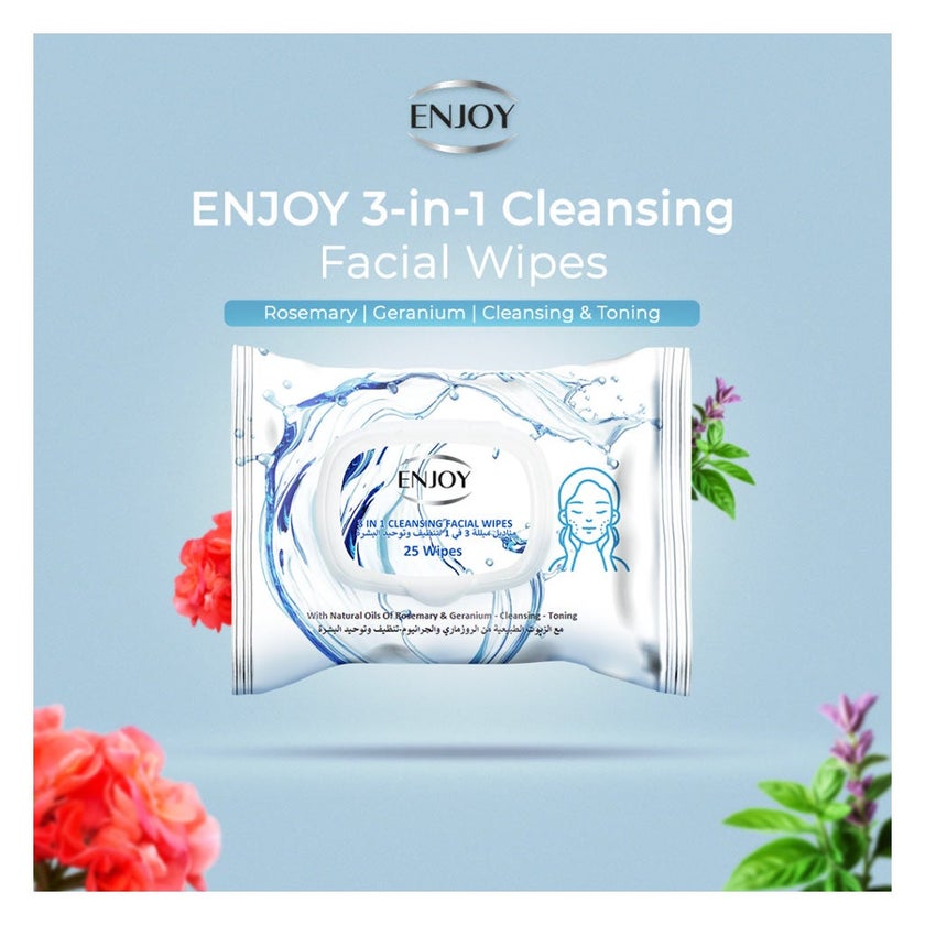 Enjoy 3-in-1 Cleansing Facial Wipes, Pack of 25's