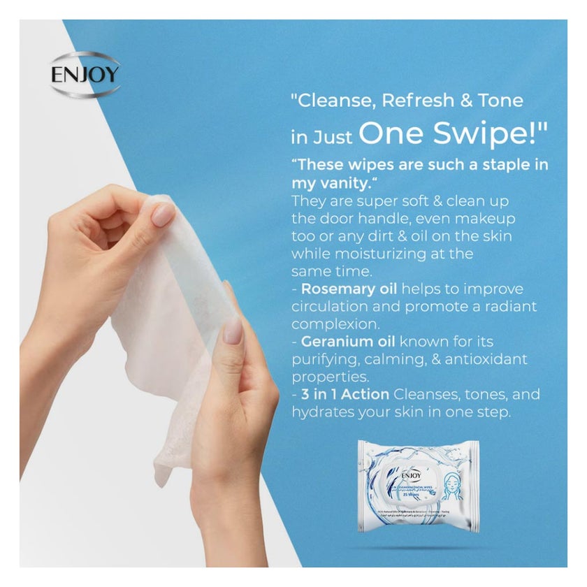 Enjoy 3-in-1 Cleansing Facial Wipes, Pack of 25's