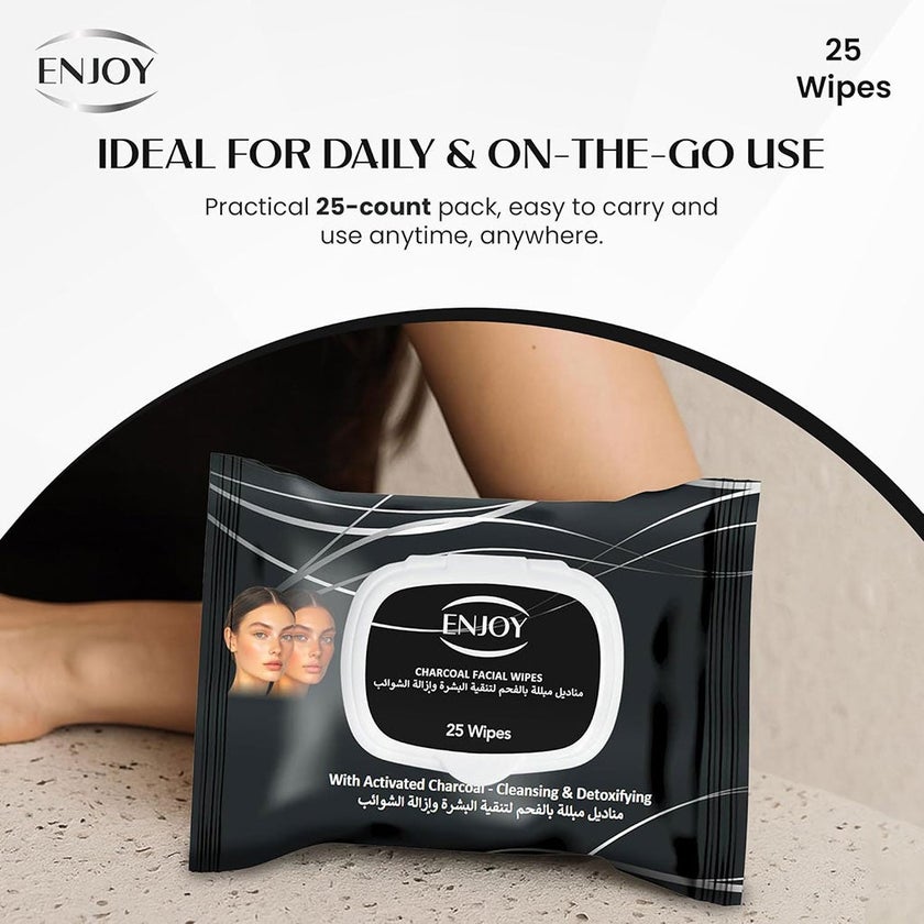 Enjoy Charcoal Facial Wipes, Pack of 25's