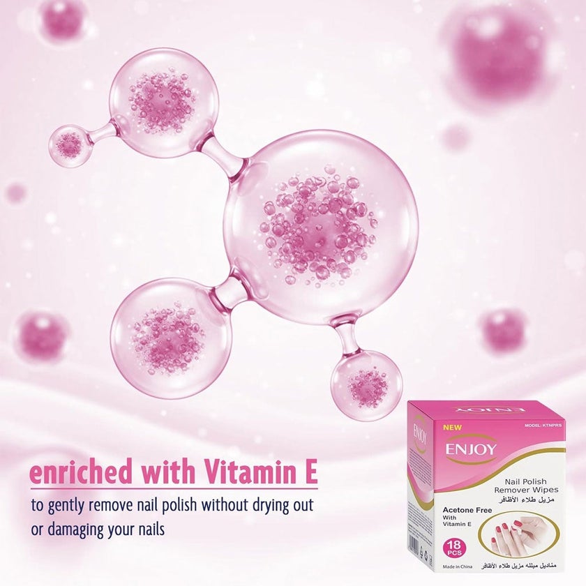 Enjoy Nail Polish Remover Wipes, Pack of 18's
