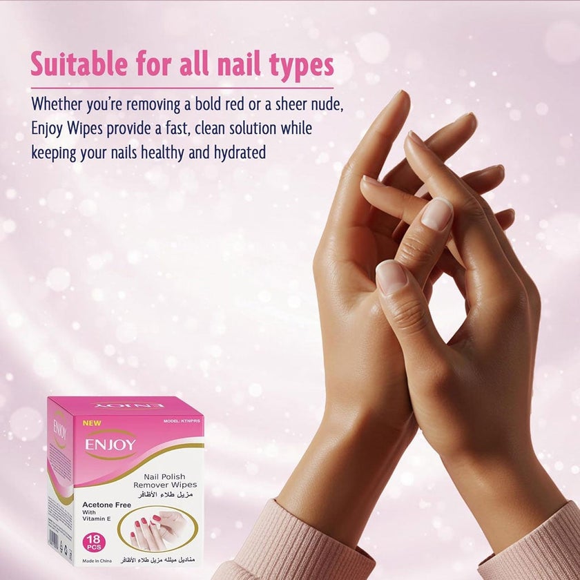 Enjoy Nail Polish Remover Wipes, Pack of 18's