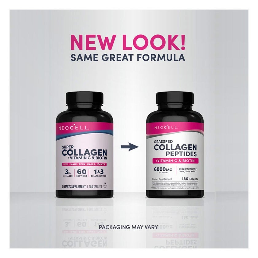 NeoCell Grassfed Collagen + Vit C & Biotin Tablets, Pack of 180's