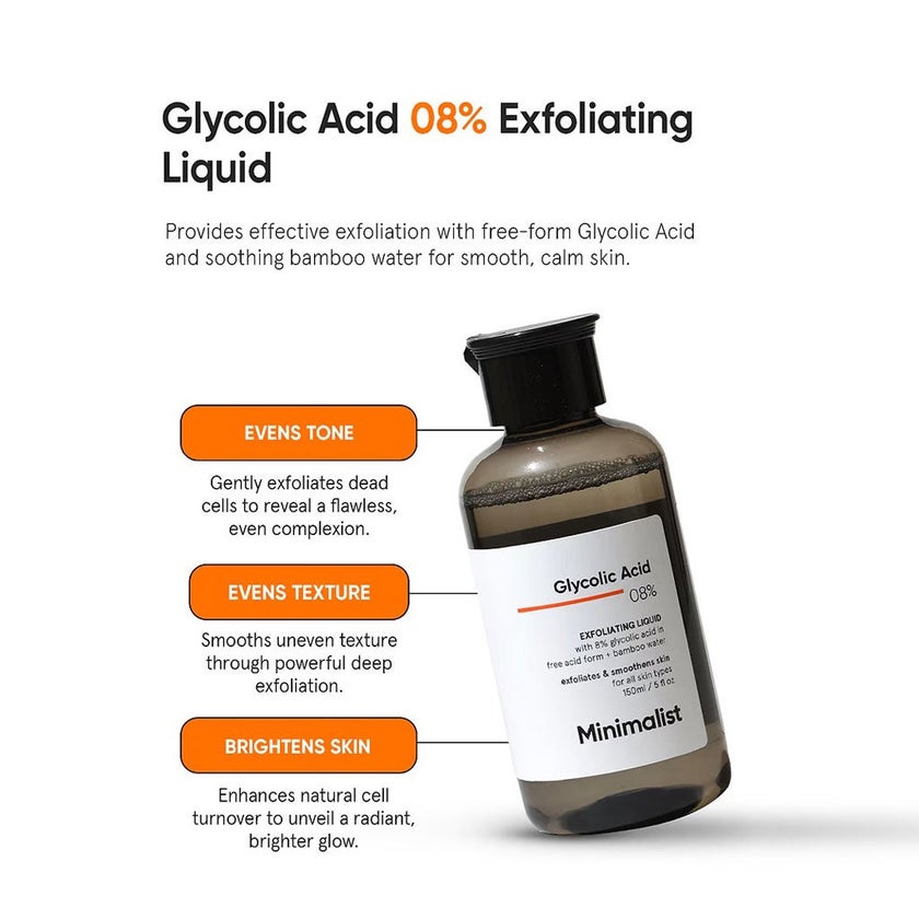 Minimalist 8% Glycolic Acid Exfoliating Liquid Toner 150ml