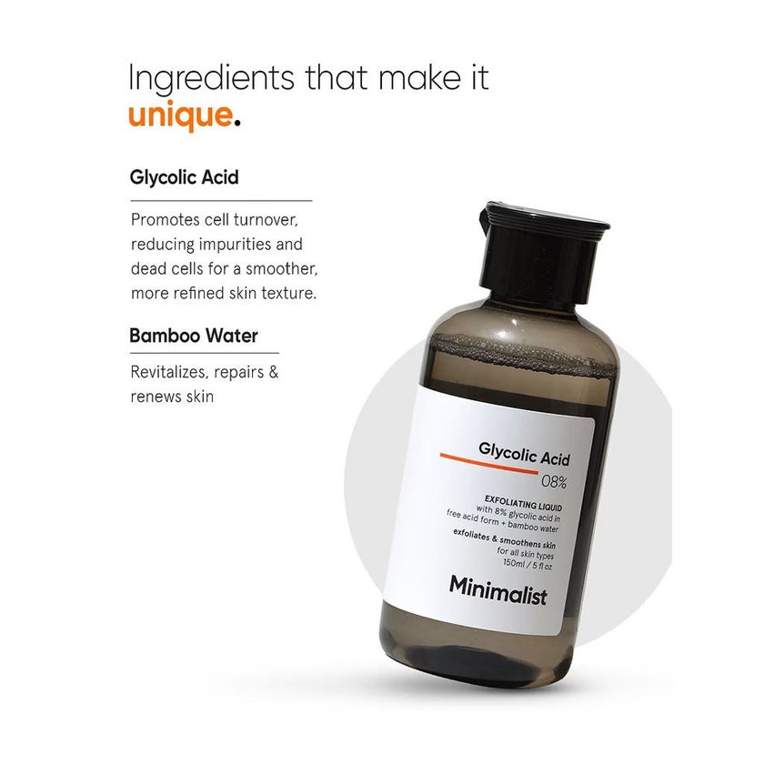 Minimalist 8% Glycolic Acid Exfoliating Liquid Toner 150ml