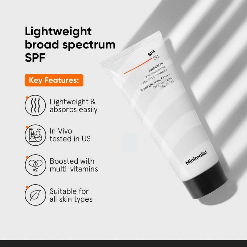 Minimalist SPF 50 & PA++++ With Niacinamide + Vitamin B5 Sunscreen 50g