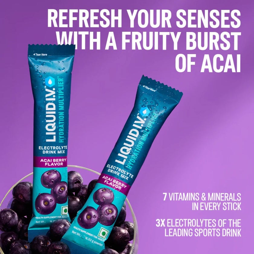 Liquid I.V. Hydration Multiplier Electrolyte Drink Mix - Acai Berry Flavor, Pack of 24's