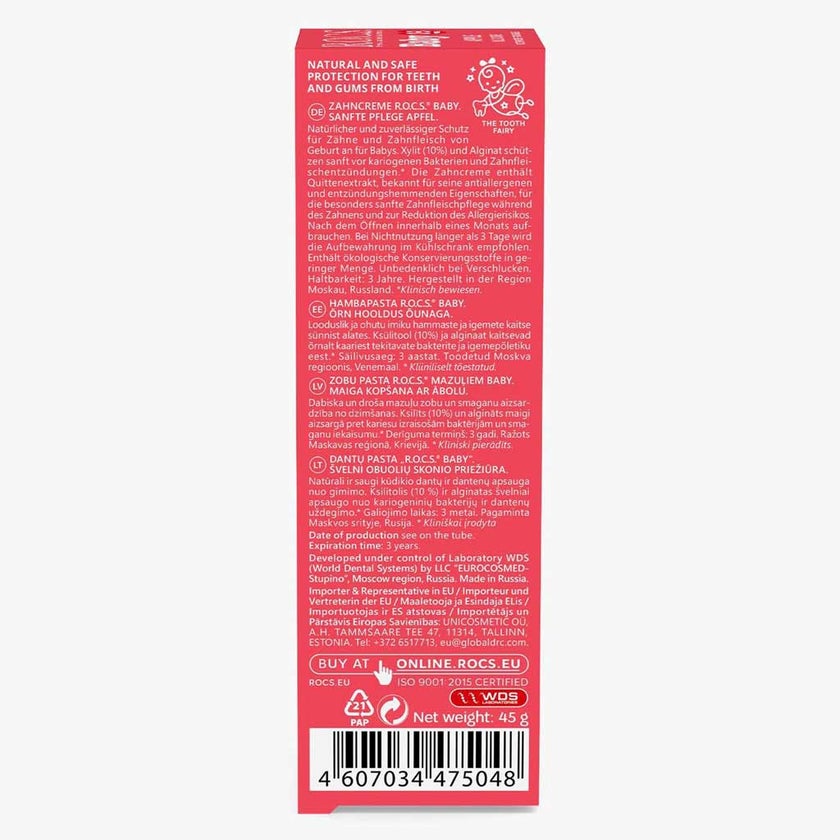 ROCS 0-3 Years Baby Mild Care Toothpaste With Apple  45g