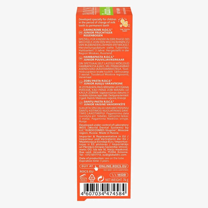 ROCS 6-12 Years Juniors Fruity Rainbow Toothpaste 74g