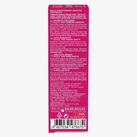 ROCS 3-7 Years Kids Raspberry Smoothie Toothpaste 35ml