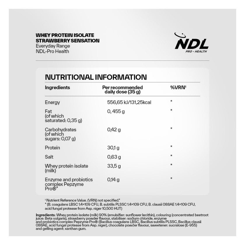 NDL Pro Health Whey Protein Isolate 2.2lb - Strawberry Flavor - by Rafa Nadal