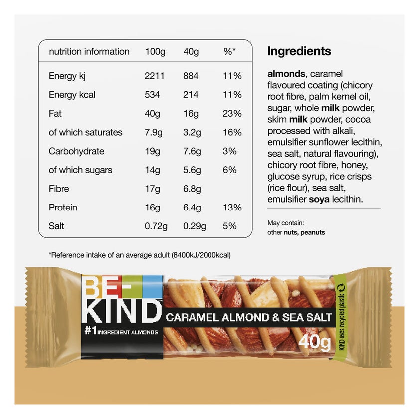 Be-Kind Protein Caramel Almond & Sea Salt Bar 40g