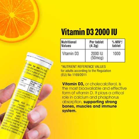 Activise Vitamin D3 2000IU Effervescent Tablets, Orange - 20 Tablets