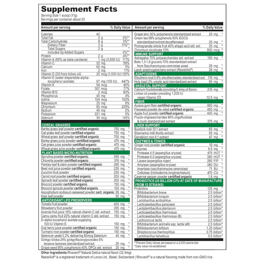 Vibrant Health Green Vibrance +25 Billion Probiotics Powder 330g, 30 servings