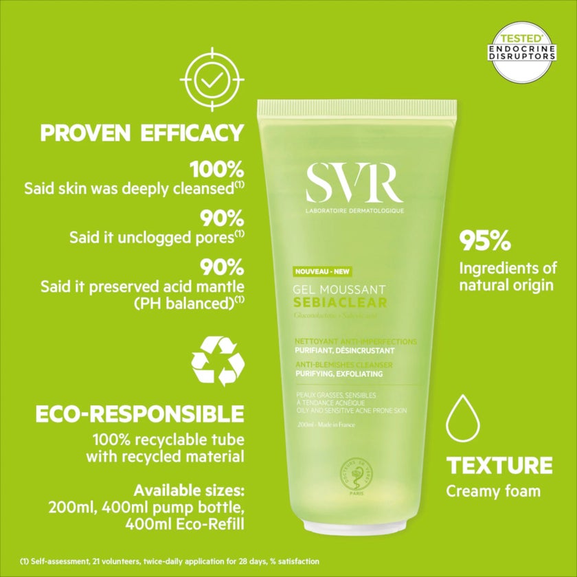 SVR Sebiaclear Foaming Gel, Acne Prone Skin - 200ml