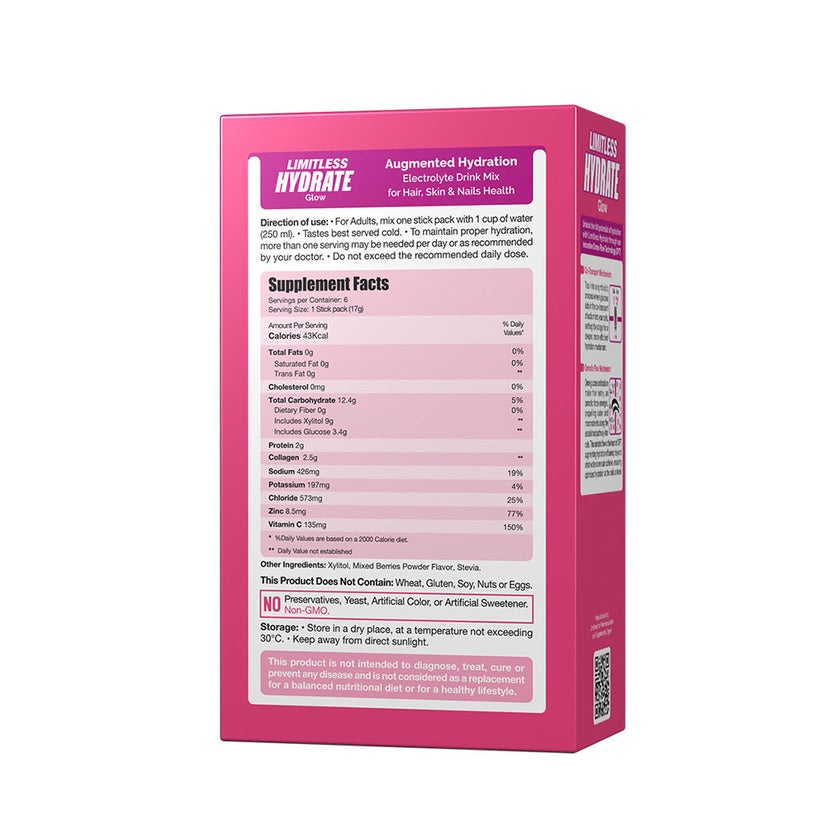 Eva Pharma Limitless Mixed Berries Hydrate Glow Electrolyte Sticks, Pack of 6's