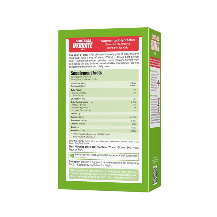 Eva Pharma Limitless Watermelon Hydrate Kids Electrolyte Sticks, Pack of 6's