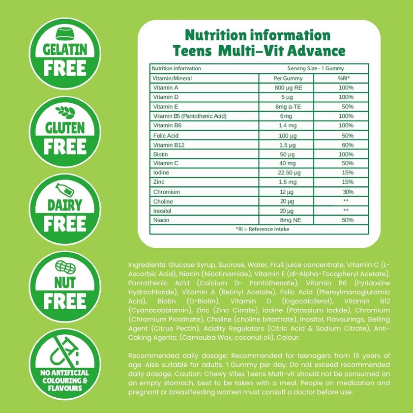 Chewy Vites Teens Multi-Vitamin Advance Gummies, Pack of 60's