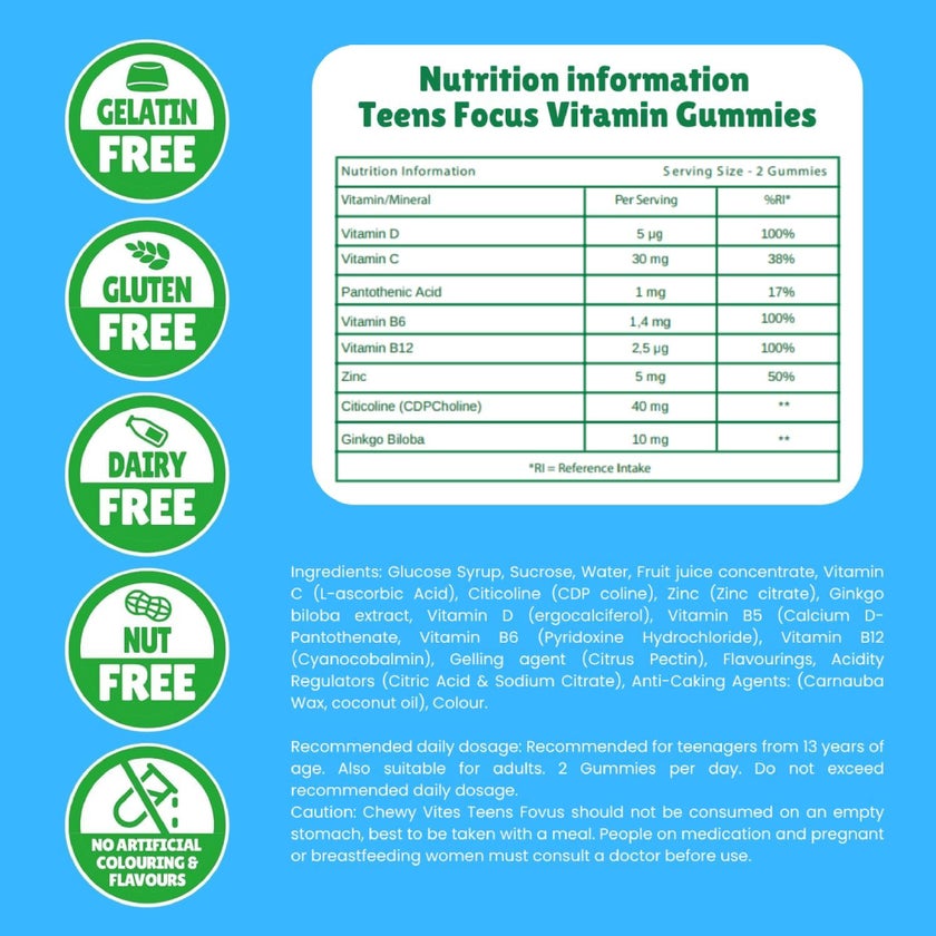 Chewy Vites Teens Focus Gummies, Pack of 60's