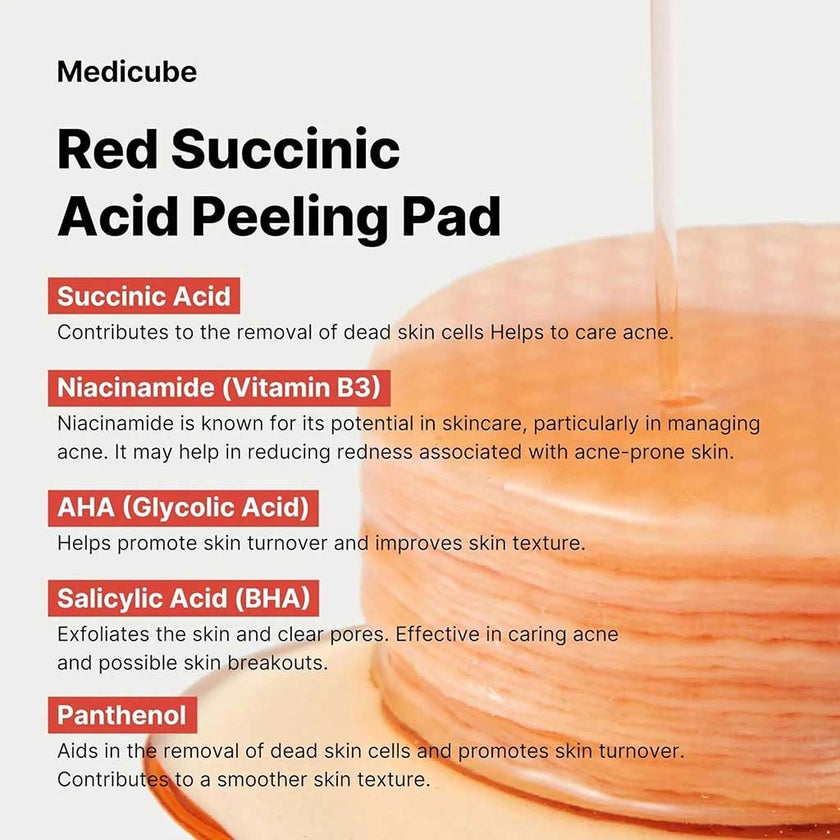 Medicube Red Succinic Acid Peeling Pads 155g, Pack of 70's