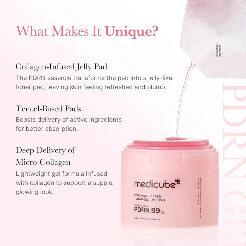 Medicube PDRN Pink Collagen Toning Gel Toner Pads 120ml, Pack of 70's