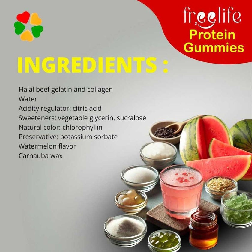 Free Life Watermelon Flavor Protein Gummies, Pack of 4's
