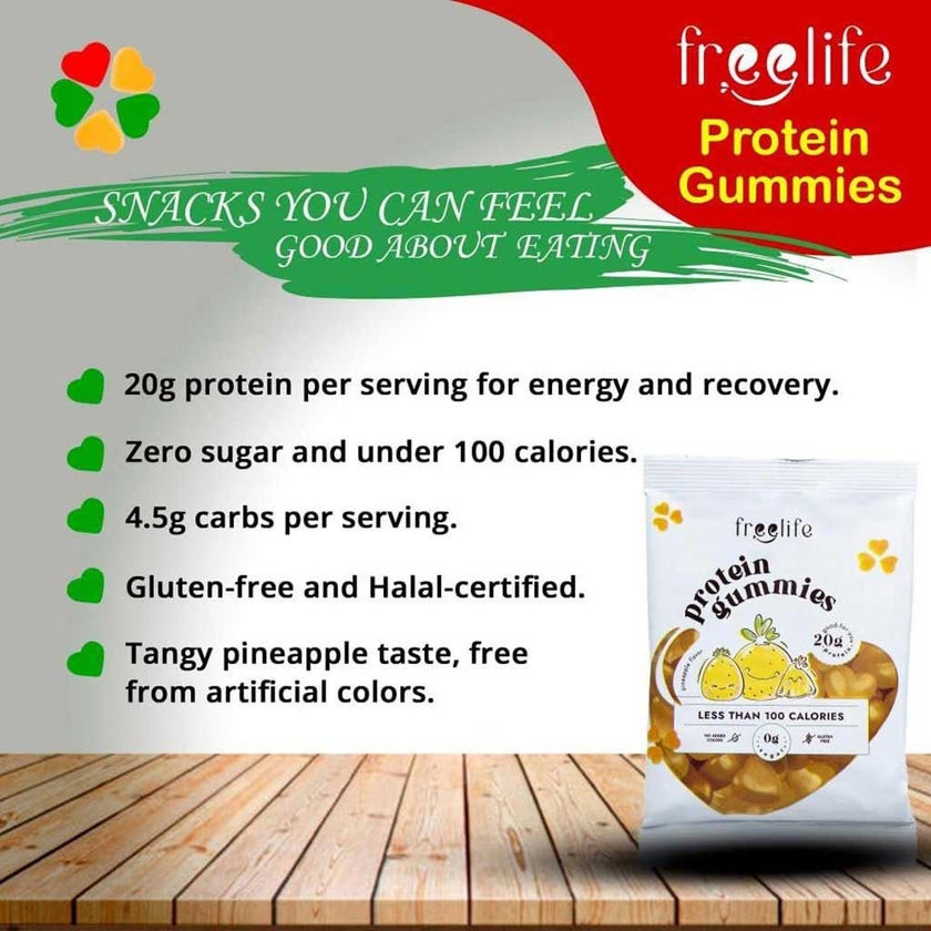 Free Life Pineapple Flavor Protein Gummies, Pack of 4's